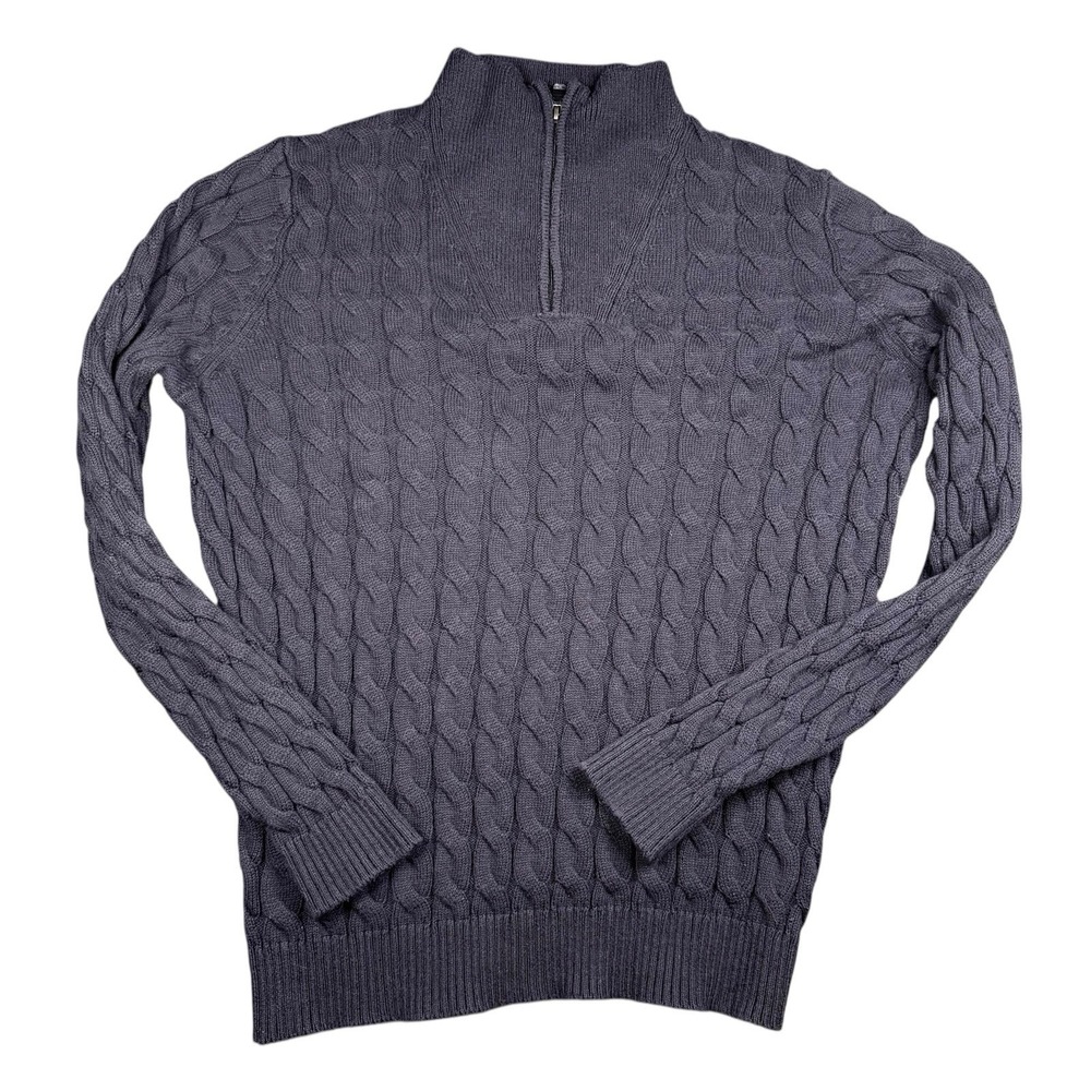 Jos A Bank 1/4 Zip Knit Sweater Medium Navy Blue Cable Knit 1905
